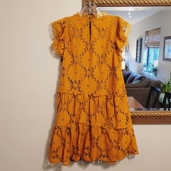 NEW Anthropologie Blue Tassel Tiered Lace Tunic Dress Gold Orange - Picture 5 of 5